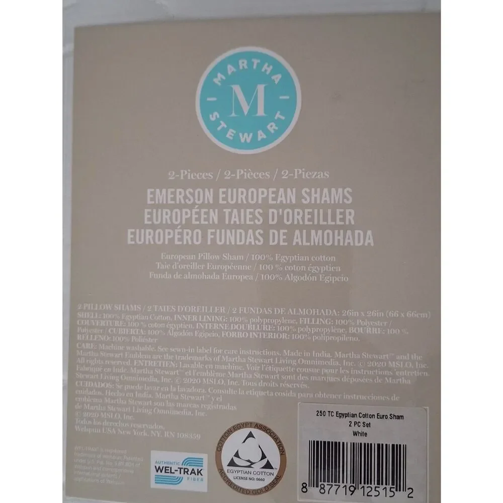 NWT Martha Stewart White XL Pillow Quilted Shams Luxury Egyptian Cotton